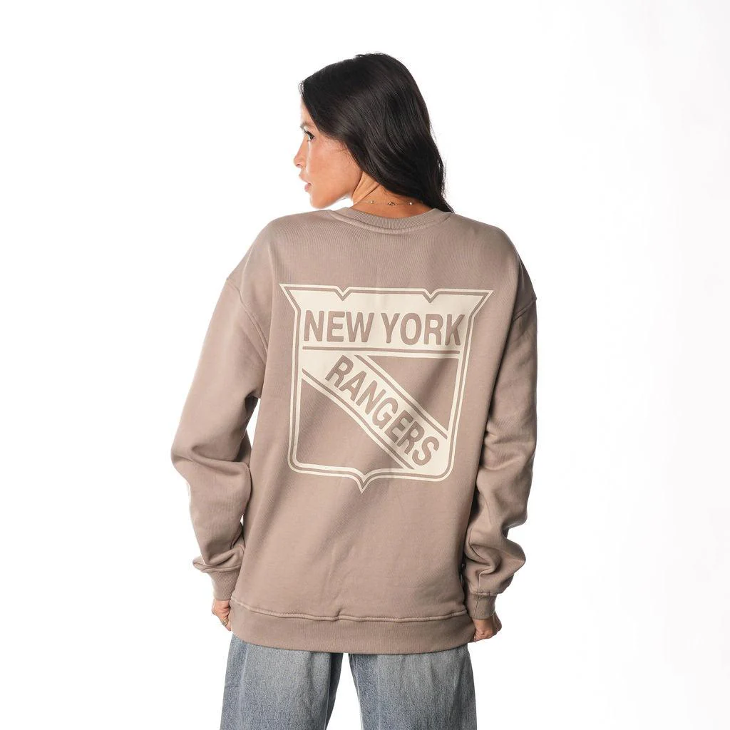 NY Rangers Front Back Crew Fleece - Warm Grey - Image 4