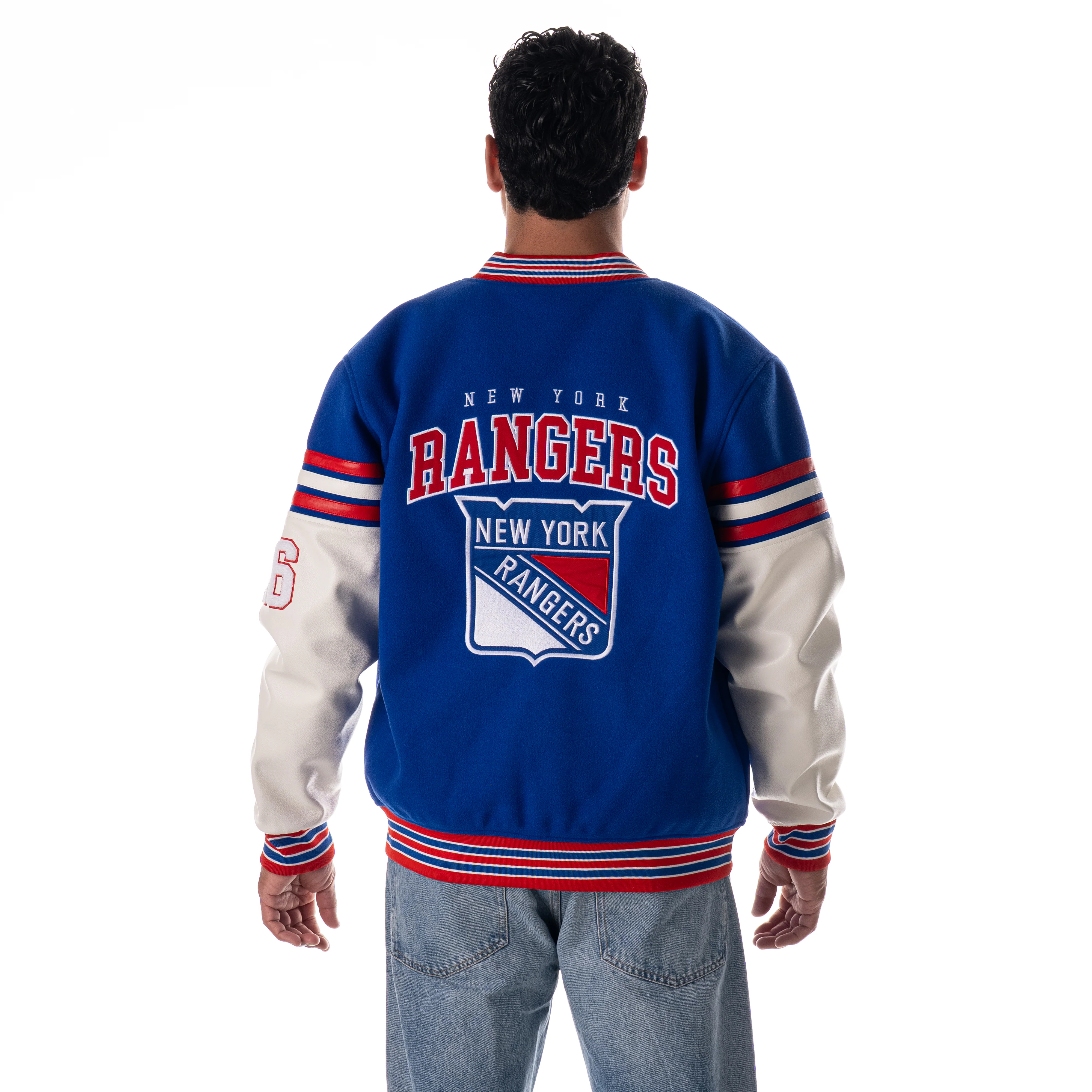 New York Rangers Unisex Shoulder Varsity Jacket - Blue - Image 3